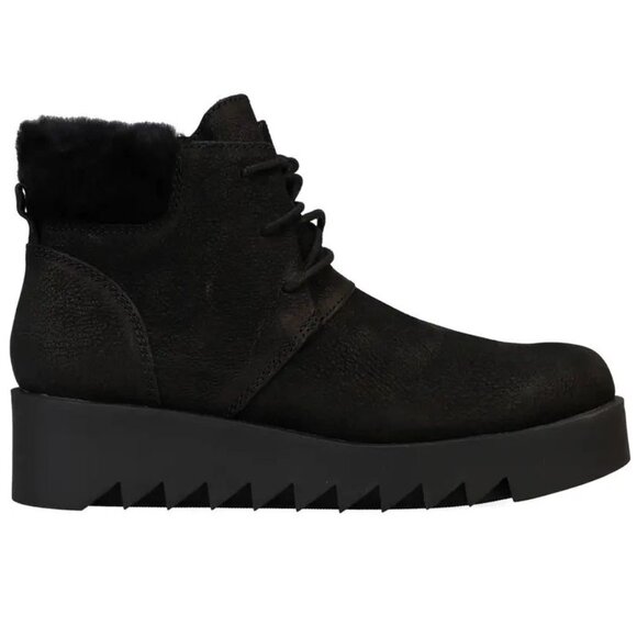 Eileen Fisher Kenille Wedge Bootie Size 6 Black Suede Genuine Shearling Trim NEW - Picture 4 of 14